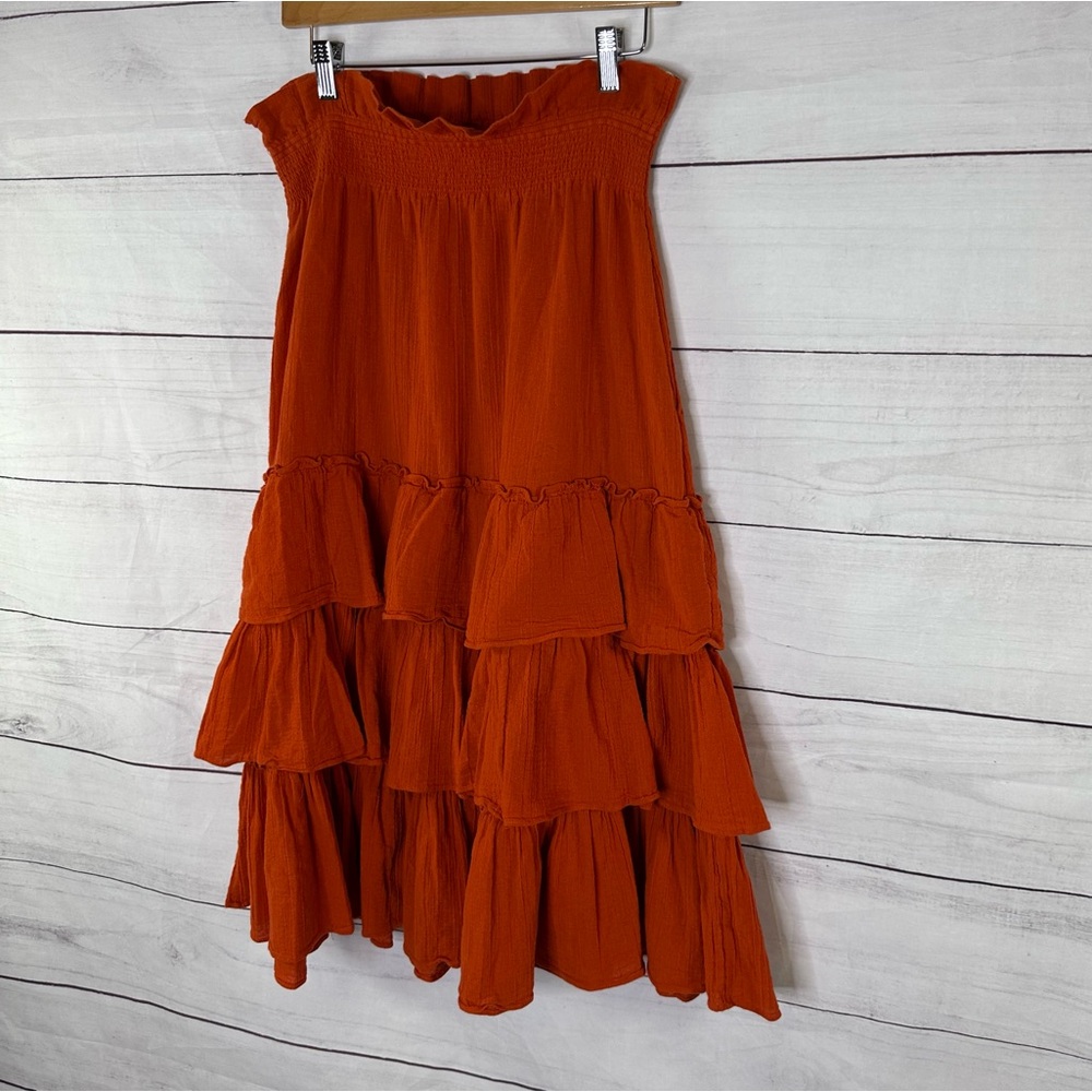 Free People Tiered Ruffle Midi Skirt - Burnt Orange Size L - Picture 2 of 7